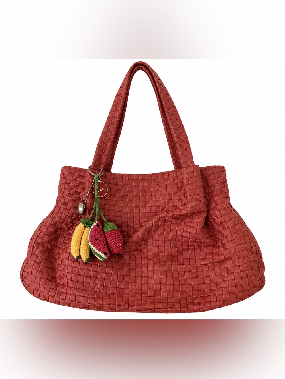 Vintage Y2K The Sak Seatbelt Woven Shoulder Bag Purse Fruit Charms